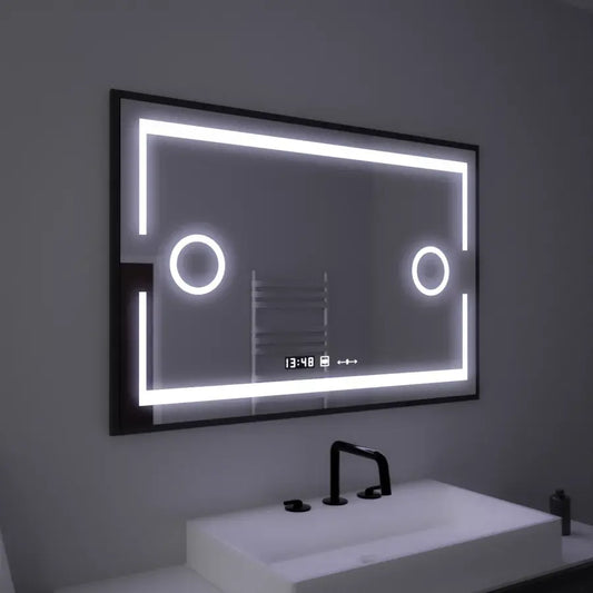 Oglinda LED Rectangulara, 120x80cm, Premium Senzor MotionGlow Marcello, Sistem Dezaburire, Ceas &amp; Termometru, Lupa Cosmetica, Dimabila