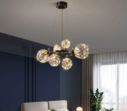 Lustra LED Neagra Leona cu 6 Globuri Transparente 40W 650×H1000mm