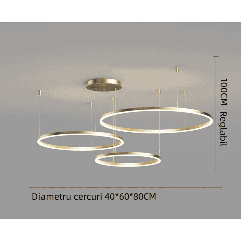 Lustra LED Aurie 3cecuri 80cm+60cm+40cm cu Telecomanda Wifi 2.4G