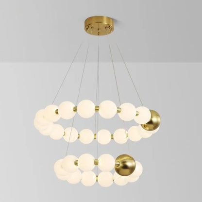Lustra Calista Eleganta LED cu Globuri Albe Mat, Auriu