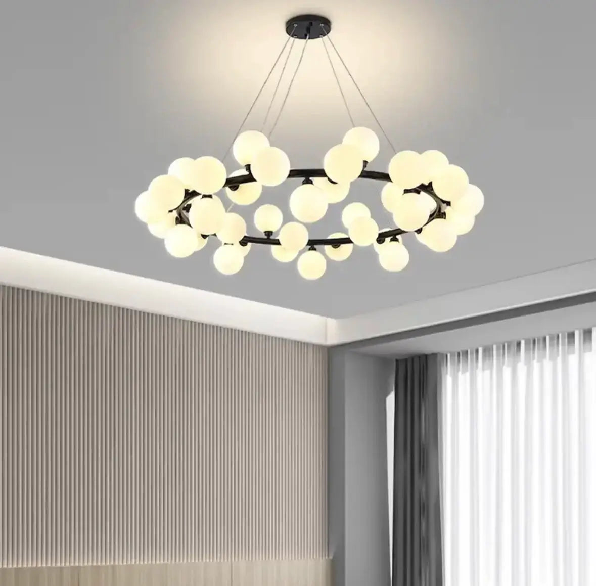 Candelabru Negru Elegant Galla, Modern, 45 de Globuri LED Albe