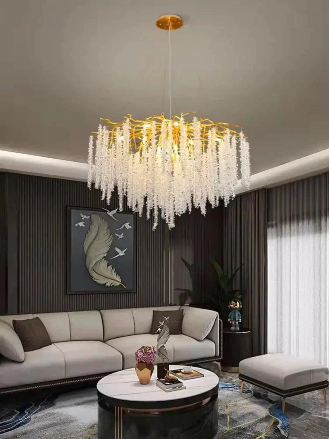 Candelabru Cristal LED Hadria, 80 cm, Auriu