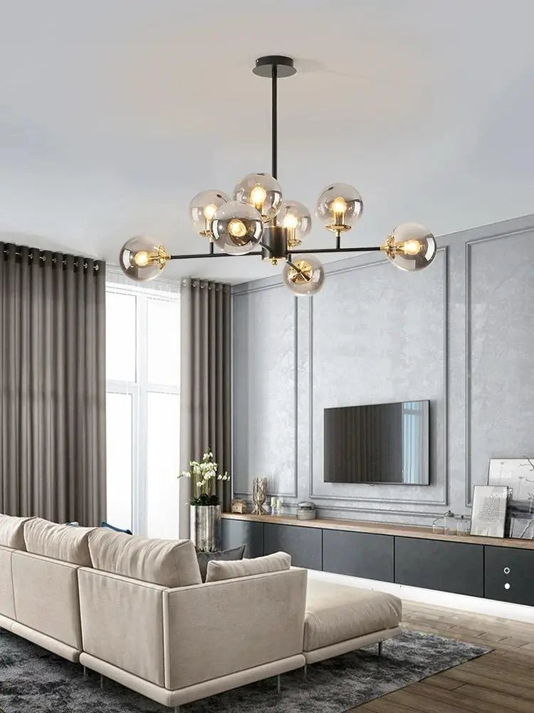 Lustră Modernă Idalia, 8 Globuri, Design Elegant, Negru/Auriu