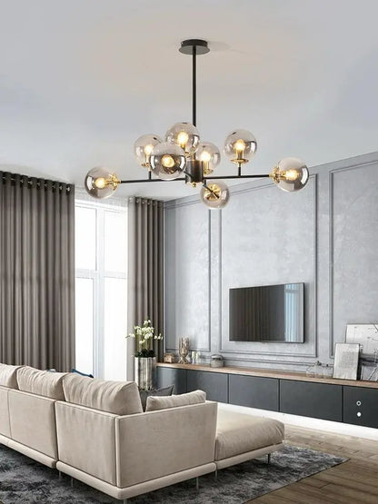 Lustră Modernă Idalia, 8 Globuri, Design Elegant, Negru/Auriu