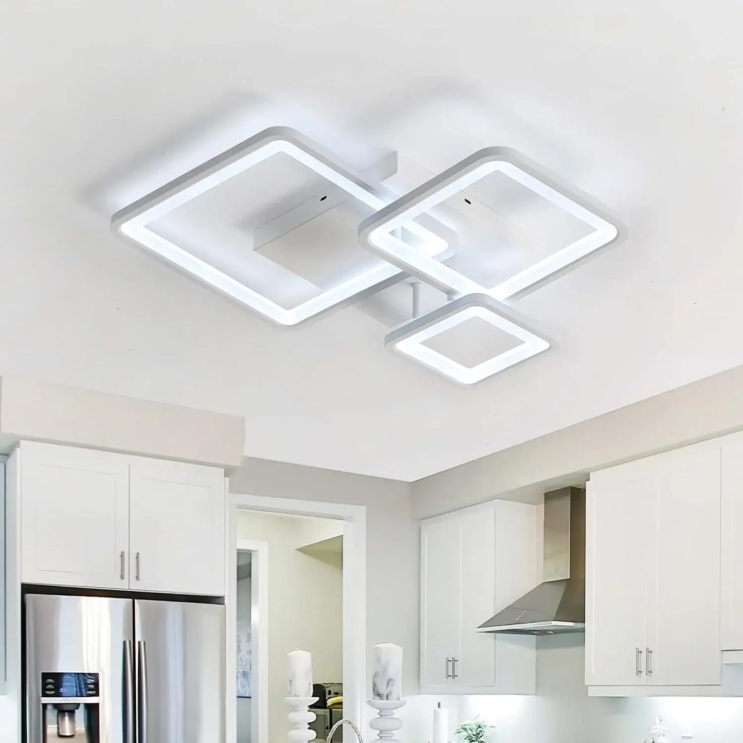 Lustra LED Albă Kara, Design Patrate, Telecomandă, 88W