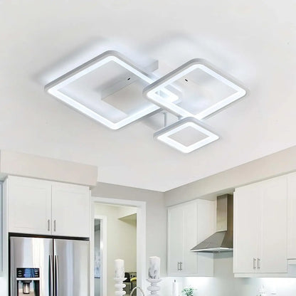 Lustra LED Albă Kara, Design Patrate, Telecomandă, 88W