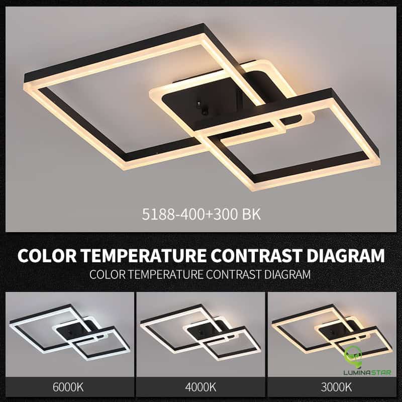 Lustra LED Neagra Francesca Patrate, Telecomanda Wifi