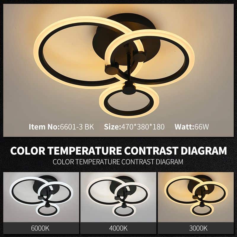 Lustra LED Neagra 3 Cercuri cu Telecomanda Wifi 2.4G