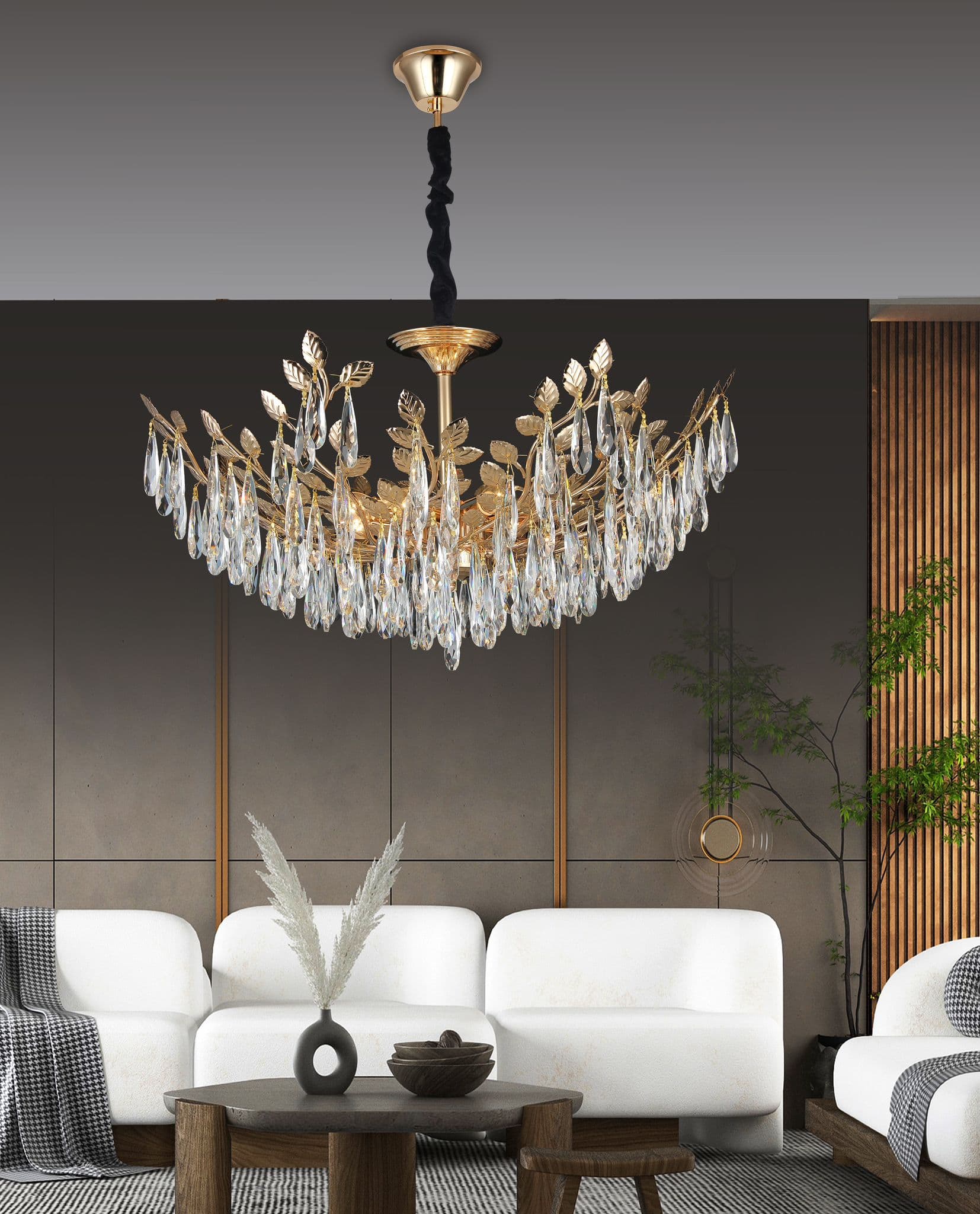 Candelaburu Cristal Olivia D85cm Auriu Modern 8xE14