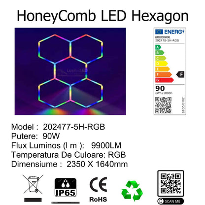 Tavan LED RGB 5 Hexagoane Xylia 90w Telecomanda