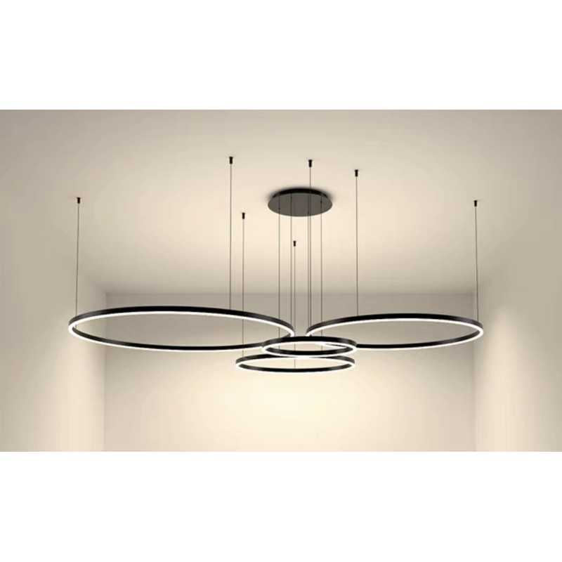 Lustra Led Neagra Pilar 4 Cercuri 60cm+50cm+40cm+30cm D1300 204W