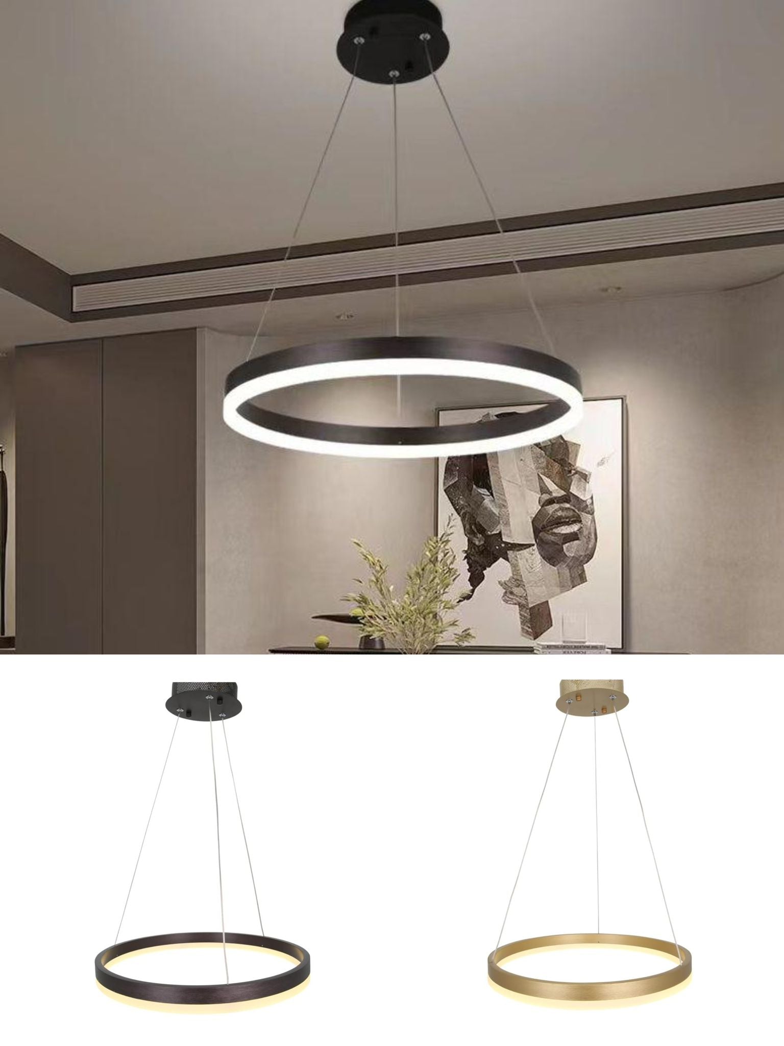 Lustra Led Suspendata Noella D400 80W Neagra