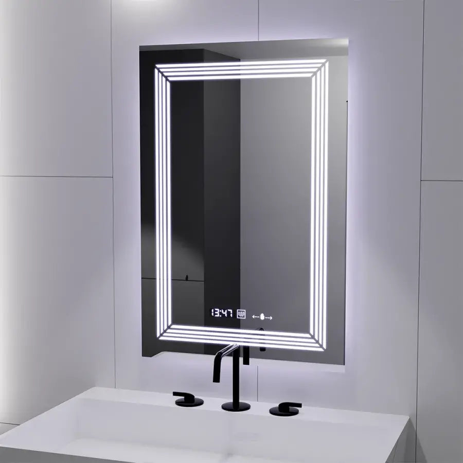 Oglinda LED Rectangulara, 60x80cm, Premium Venezia Senzor MotionGlow Marcello, Sistem Dezaburire, Ceas &amp; Termometru, Dimabila