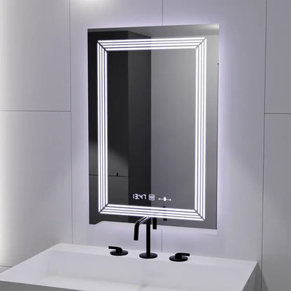 Oglinda LED Rectangulara, 60x80cm, Premium Venezia Senzor MotionGlow Marcello, Sistem Dezaburire, Ceas &amp; Termometru, Dimabila