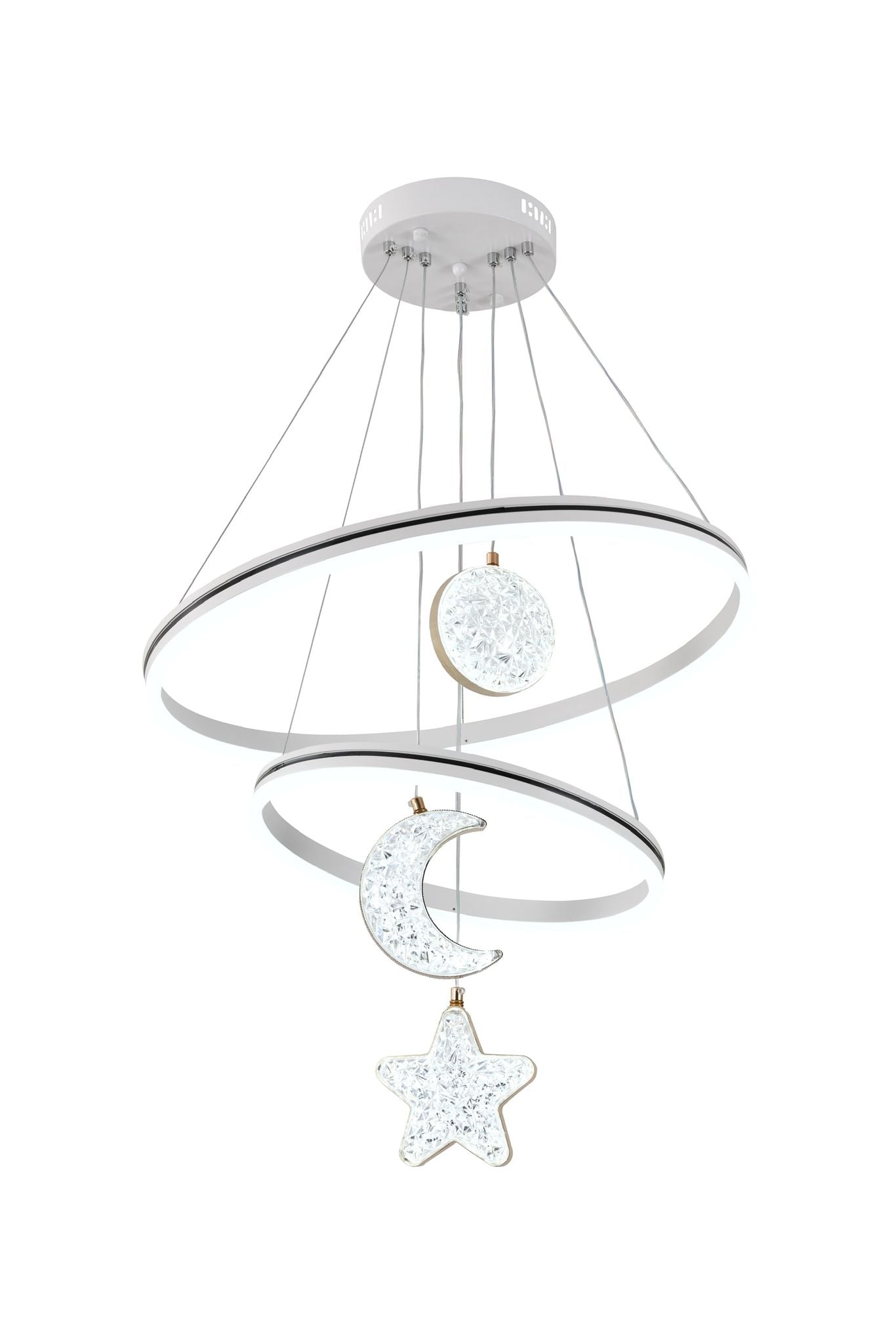 Lustra Alba Prissa 2 Cercuri Stea Luna 160w Telecomanda