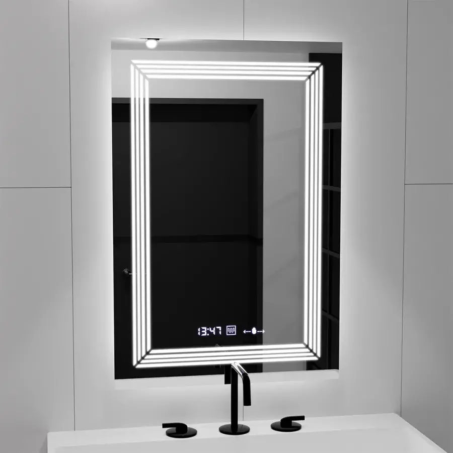 Oglinda LED Rectangulara, 60x80cm, Premium Venezia Senzor MotionGlow Marcello, Sistem Dezaburire, Ceas &amp; Termometru, Dimabila