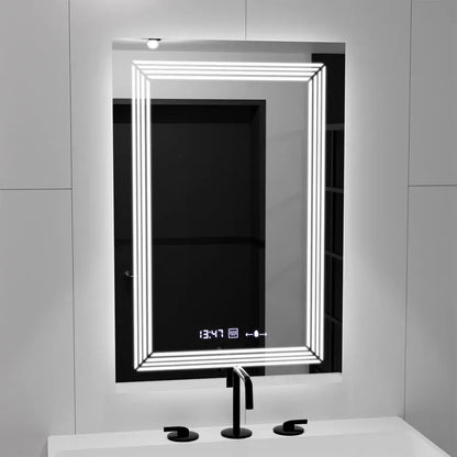 Oglinda LED Rectangulara, 60x80cm, Premium Venezia Senzor MotionGlow Marcello, Sistem Dezaburire, Ceas &amp; Termometru, Dimabila