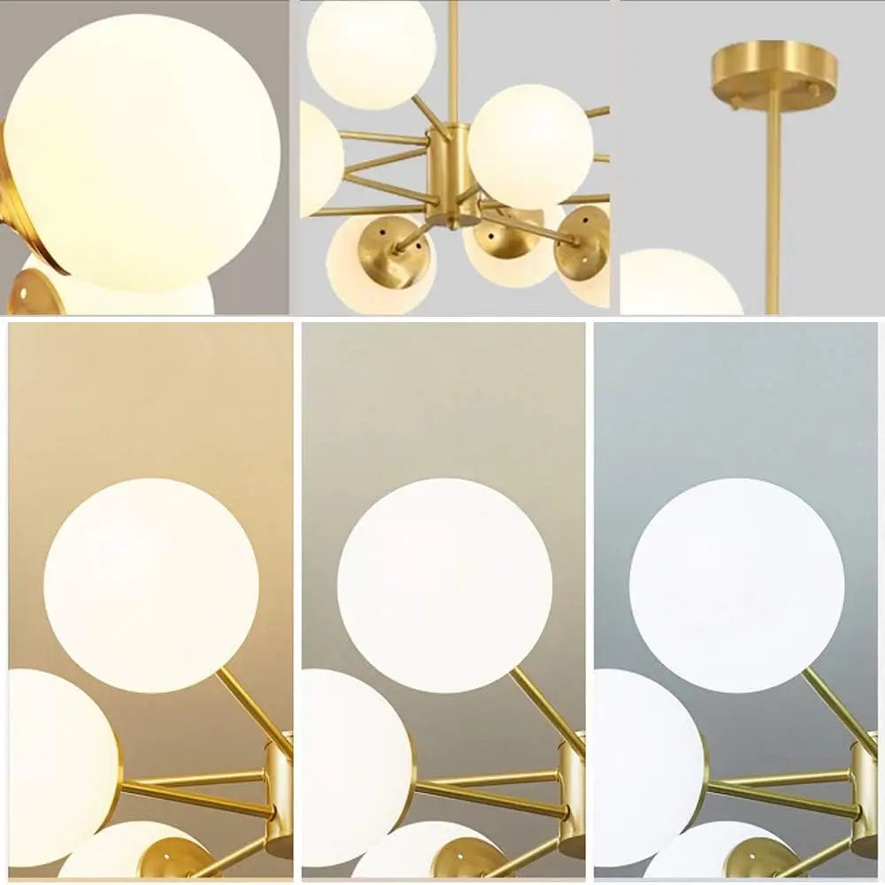 Lustra Modernă LED Aurie Lara, Stil Minimalist, Globuri Albe