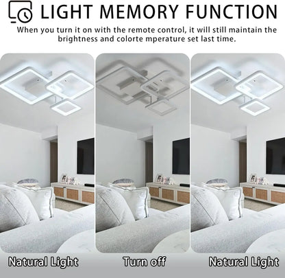 Lustra LED Albă Kara, Design Patrate, Telecomandă, 88W