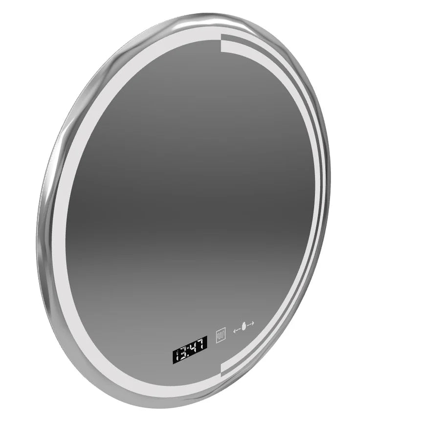Oglinda LED Rotunda, 60cm, Premium Senzor MotionGlow Consuel Marcello, Sistem Dezaburire, Ceas &amp; Termometru, Dimabila