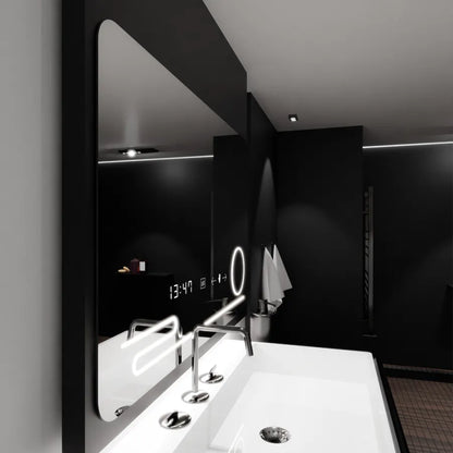Oglinda LED Rectangulara, 100x60cm, Premium Harmonie MotionGlow Marcello, Sistem Dezaburire, Ceas &amp; Termometru, Lupa Cosmetica, Dimabila