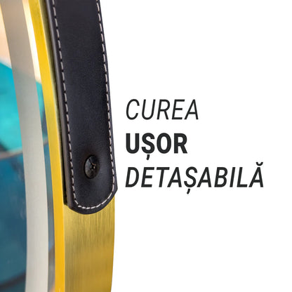 Oglinda LED Rotunda, 60cm, Premium Celeste Royale Gold Eleve MotionGlow Marcello, Sistem Dezaburire, Ceas &amp; Termometru, Dimabila, Curea Detasabila