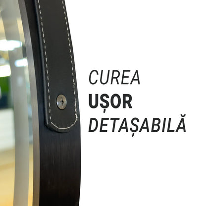Oglinda LED Rotunda, 60cm, Premium Celeste Majeste Noir Eleve MotionGlow Marcello, Sistem Dezaburire, Ceas &amp; Termometru, Dimabila