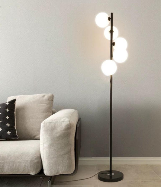 Lampadar Amadea Black 177 cm 5 Glob Alb Mat