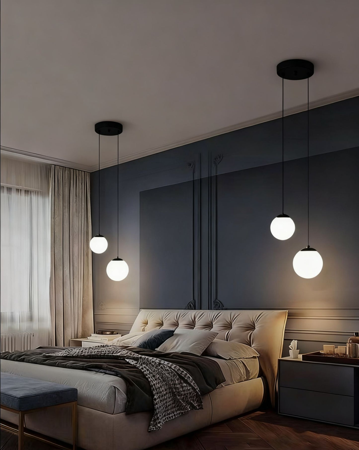 Lustra LED Emily Black 2 Globuri Mat Albe G9