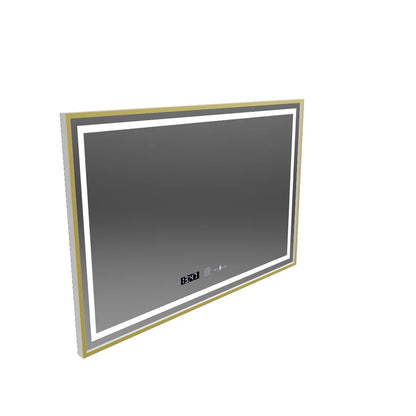 Oglinda LED Rectangulara, 100x65cm, Premium Verite Royale Gold Motion Glow Marcello, Sistem Dezaburire, Ceas &amp; Termometru, Dimabila