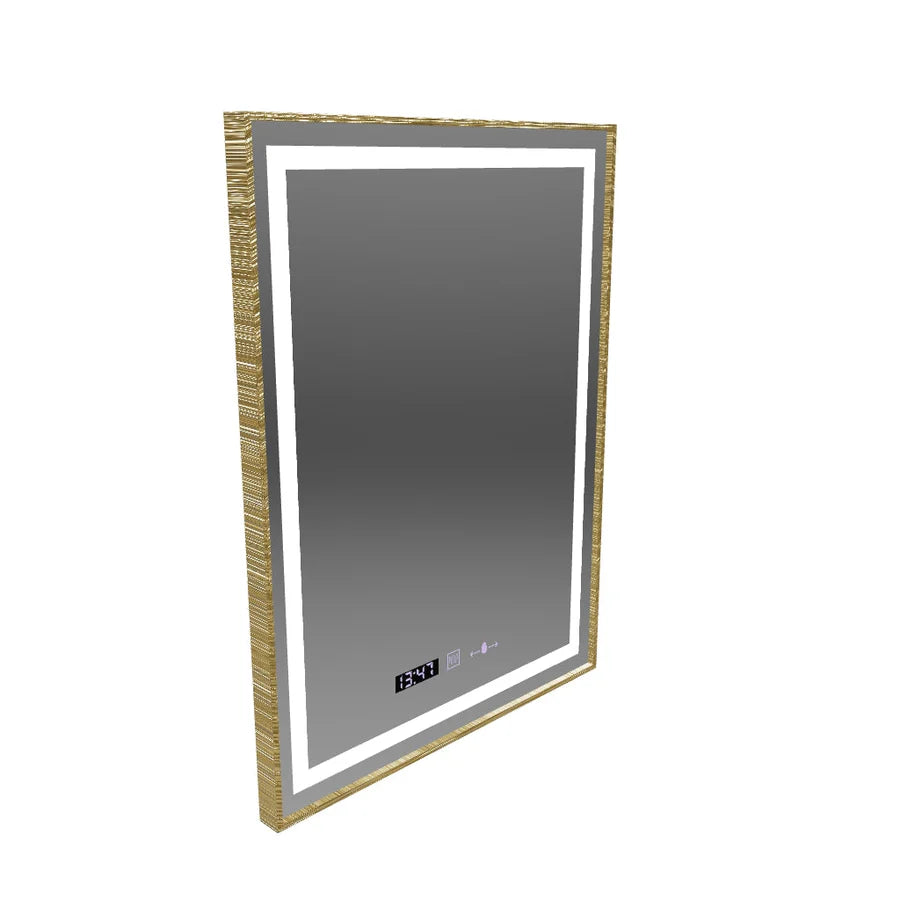 Oglinda LED Rectangulara, 60x80cm, Premium Verite Royale Gold MotionGlow Marcello, Sistem Dezaburire, Ceas &amp; Termometru, Dimabila