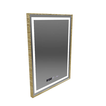 Oglinda LED Rectangulara, 60x80cm, Premium Verite Royale Gold MotionGlow Marcello, Sistem Dezaburire, Ceas &amp; Termometru, Dimabila