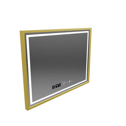 Oglinda LED Rectangulara, 80x60cm, Premium Verite Royale Gold MotionGlow Marcello, Sistem Dezaburire, Ceas &amp; Termometru, Dimabila