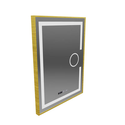 Oglinda LED Rectangulara, 60x80cm, Premium Eclat MotionGlow Marcello, Sistem Dezaburire, Ceas &amp; Termometru, Lupa Cosmetica, Dimabila, Rama Auriu Brushed