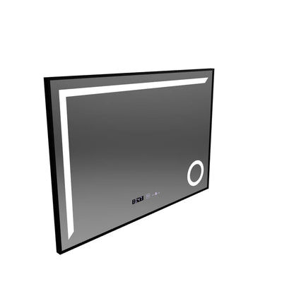 Oglinda LED Senzor MotionGlow Premium Sofia, 110x75 cm, Dezaburire Termometru Ceas, Lumina Calda/Rece/Neutra Dimabila,Rama Negru Brushed