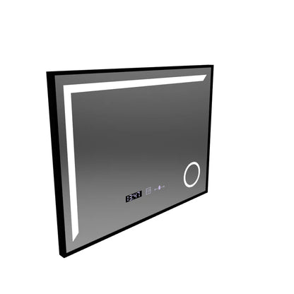 Oglinda LED Senzor MotionGlow Francesca 80x60 cm Premium Lumina Calda/Rece/Neutra Dimabila Rama Negru Brushed, Dezaburire Termometru Ceas