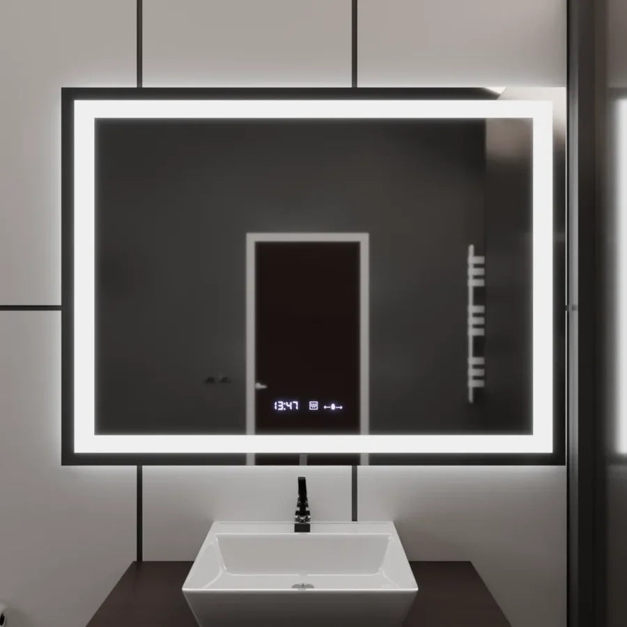 Oglinda LED Rectangulara, 100x75cm, Premium Verite MotionGlow Marcello, Sistem Dezaburire, Ceas &amp; Termometru, Dimabila