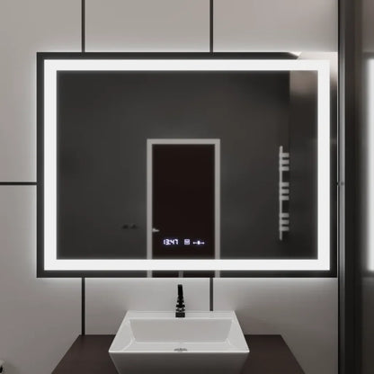 Oglinda LED Rectangulara, 100x75cm, Premium Verite MotionGlow Marcello, Sistem Dezaburire, Ceas &amp; Termometru, Dimabila
