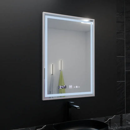 Oglinda LED Rectangulara, 60x80cm, Premium Verite Imperial Silver Motion Glow Marcello, Sistem Dezaburire, Ceas &amp; Termometru, Dimabila