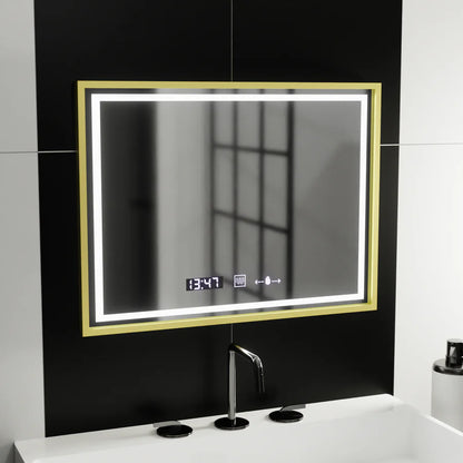 Oglinda LED Rectangulara, 80x60cm, Premium Verite Royale Gold MotionGlow Marcello, Sistem Dezaburire, Ceas &amp; Termometru, Dimabila