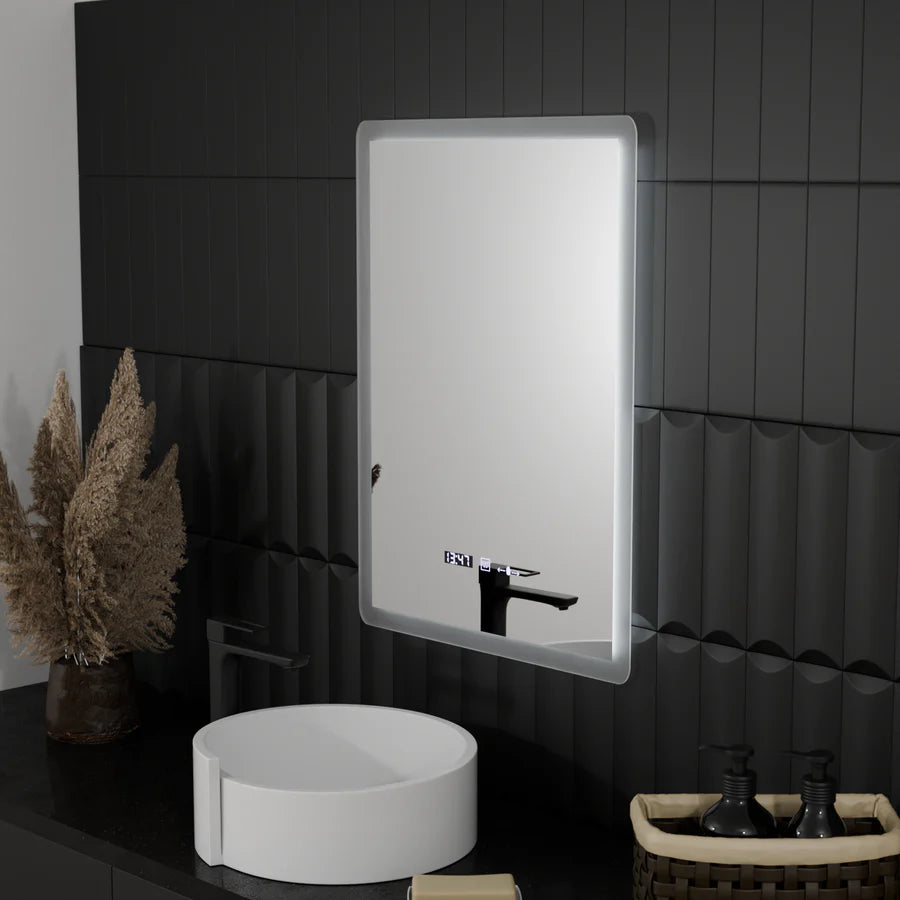 Oglinda LED Rectangulara, 50x70cm, Premium Zampa Senzor MotionGlow Marcello, Sistem Dezaburire, Ceas &amp; Termometru, Dimabila