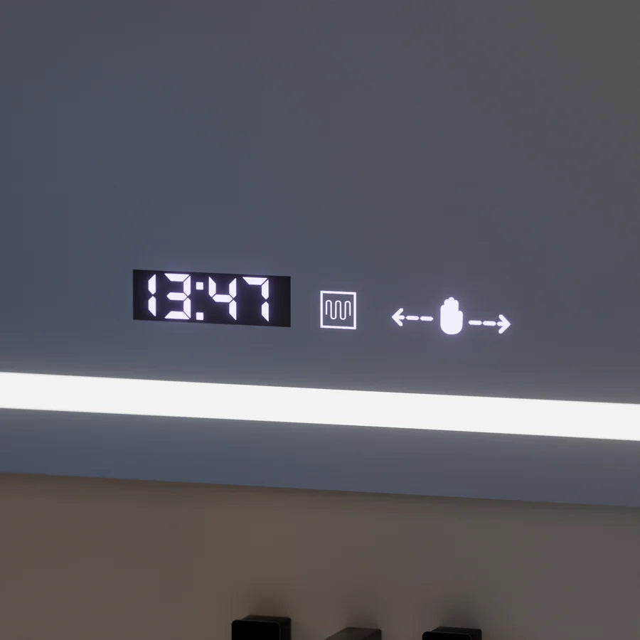Oglinda LED Rectangulara, 110x75cm, Premium Eclat MotionGlow Marcello, Sistem Dezaburire, Ceas &amp; Termometru, Lupa Cosmetica, Dimabila