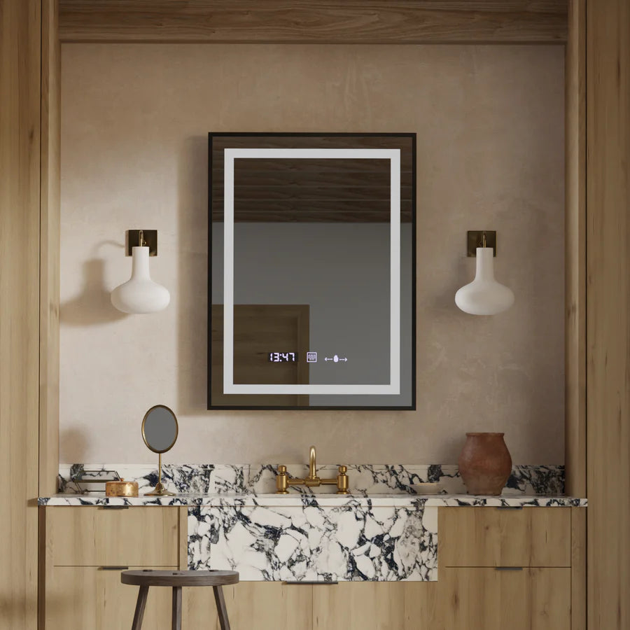 Oglinda LED Rectangulara, 60x80cm, Premium Verite Majeste Noir Motion Glow Marcello, Sistem Dezaburire, Ceas &amp; Termometru, Dimabila