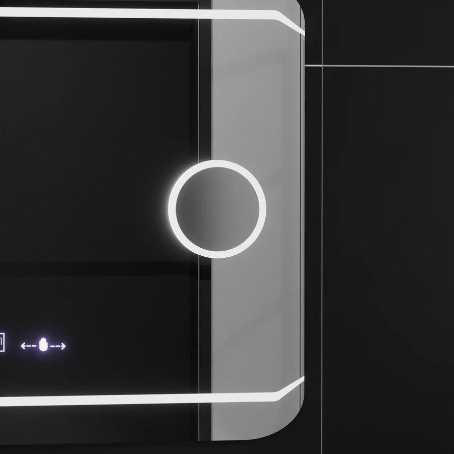 Oglinda LED Rectangulara, 80x60cm, Premium Stile MotionGlow Marcello, Sistem Dezaburire, Ceas &amp; Termometru, Lupa Cosmetica, Dimabila