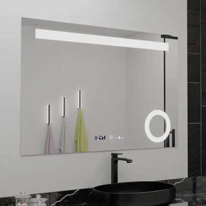 Oglinda LED Rectangulara, 100x75cm, Premium ABSOLU MotionGlow Marcello, Sistem Dezaburire, Ceas &amp; Termometru, Lupa Cosmetica, Dimabila