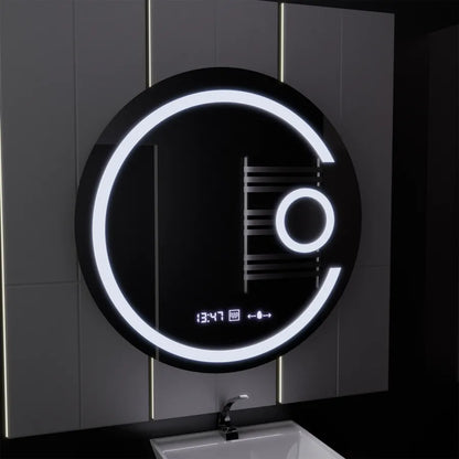 Oglinda LED Rotunda, 70cm, Premium Visio MotionGlow Marcello, Sistem Dezaburire, Ceas &amp; Termometru, Lupa Cosmetica, Dimabila