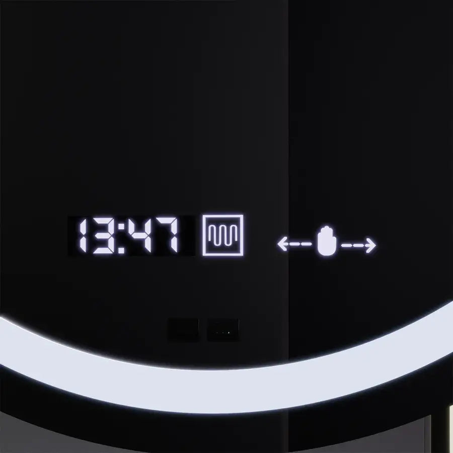 Oglinda LED Rotunda, 60cm, Premium Visio MotionGlow, Sistem Dezaburire, Ceas &amp; Termometru, Lupa Cosmetica, Dimabila