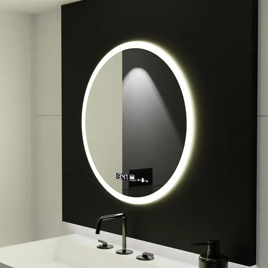 Oglinda LED Rotunda, 70cm, Premium Elysee MotionGlow Marcello, Sistem Dezaburire, Ceas &amp; Termometru, Dimabila