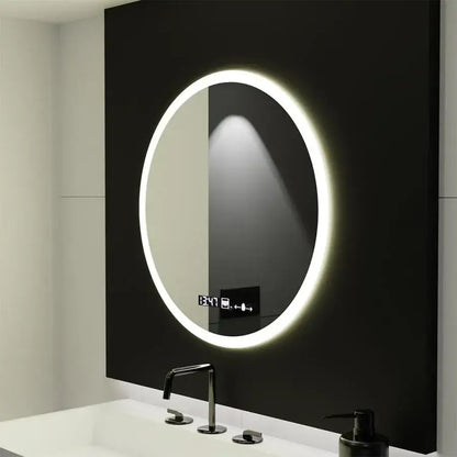 Oglinda LED Rotunda, 70cm, Premium Elysee MotionGlow Marcello, Sistem Dezaburire, Ceas &amp; Termometru, Dimabila