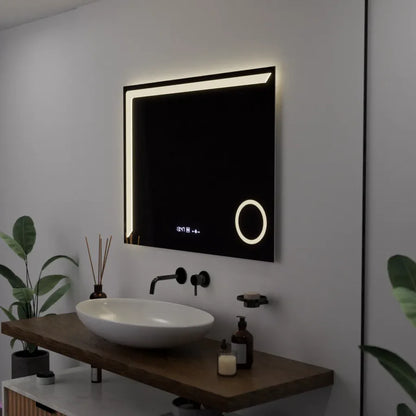 Oglinda LED Rectangulara, 80x60cm, Premium Precision MotionGlow Marcello, Sistem Dezaburire, Ceas &amp; Termometru, Lupa Cosmetica, Dimabila